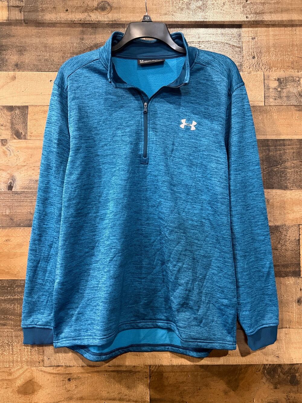 Under Armour Men ColdGear Loose Fit 1/4 Zip Fleece Pullover-Blue Heather-Size XL